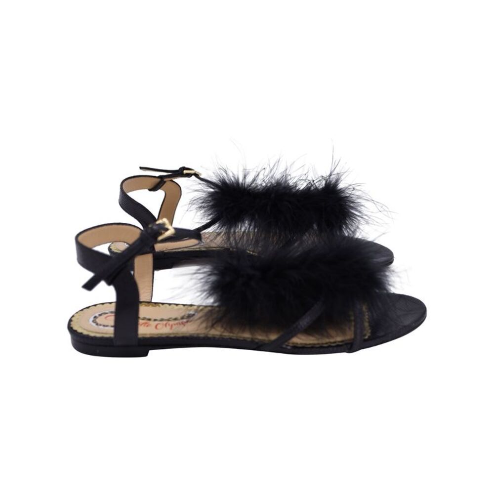 Charlotte Olympia Fifi Feather-Trimmed Sandals in Black Leather